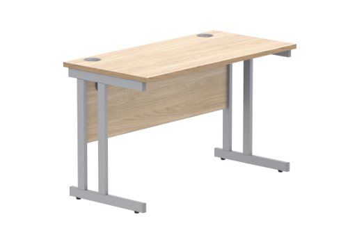 Office Rectangular Desk With Steel Double Upright Cantilever Frame 1200X600 Canadian Oak/Silver