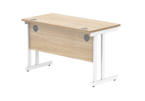 Office Rectangular Desk With Steel Double Upright Cantilever Frame 1200X600 Canadian Oak/White