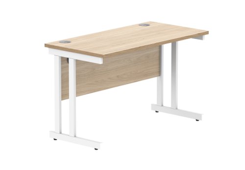 Office Rectangular Desk With Steel Double Upright Cantilever Frame 1200X600 Canadian Oak/White
