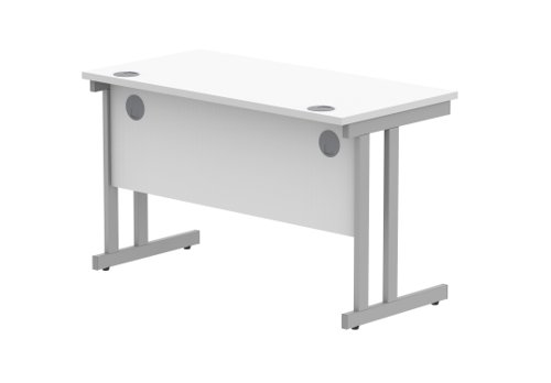 Office Rectangular Desk With Steel Double Upright Cantilever Frame 1200X600 Arctic White/Silver