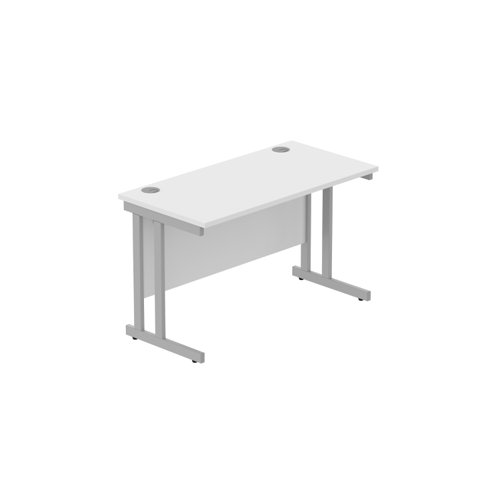 Office Rectangular Desk with Steel Double Upright Cantilever Frame (FSC) 1200X600 Arctic White/Silver