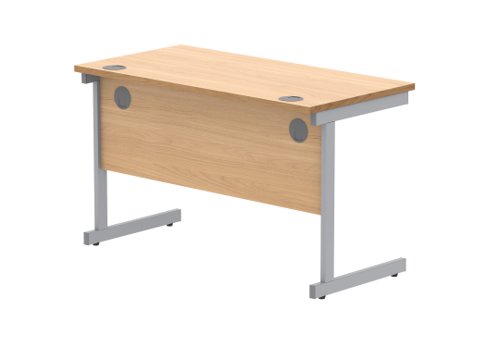 Office Rectangular Desk With Steel Single Upright Cantilever Frame 1200X600 Norwegian Beech/Silver