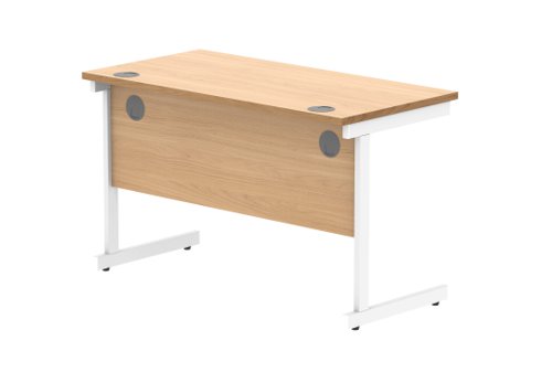 Office Rectangular Desk With Steel Single Upright Cantilever Frame 1200X600 Norwegian Beech/White