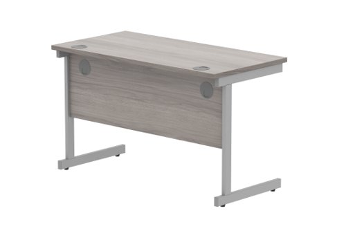 Office Rectangular Desk With Steel Single Upright Cantilever Frame 1200X600 Alaskan Grey Oak/Silver