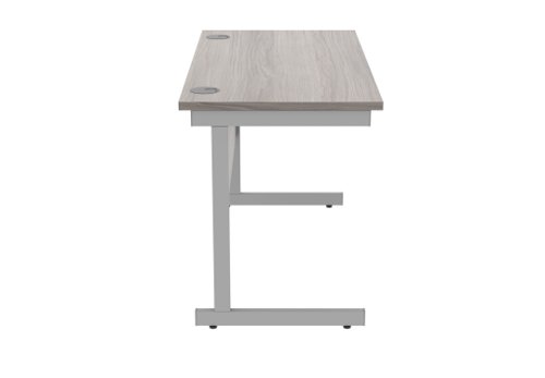 Office Rectangular Desk With Steel Single Upright Cantilever Frame 1200X600 Alaskan Grey Oak/Silver