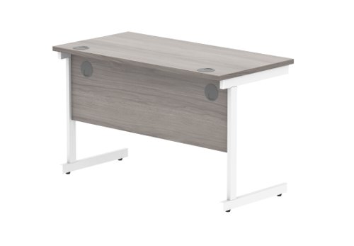 Office Rectangular Desk With Steel Single Upright Cantilever Frame 1200X600 Alaskan Grey Oak/White