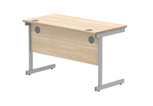 Office Rectangular Desk With Steel Single Upright Cantilever Frame 1200X600 Canadian Oak/Silver