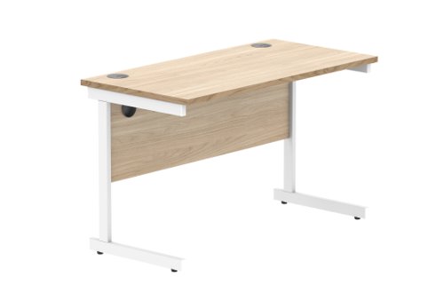 Office Rectangular Desk With Steel Single Upright Cantilever Frame 1200X600 Canadian Oak/White