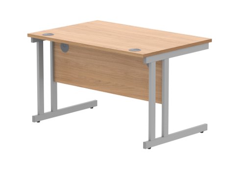 Office Rectangular Desk With Steel Double Upright Cantilever Frame 1200X800 Norwegian Beech/Silver