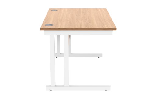 Office Rectangular Desk With Steel Double Upright Cantilever Frame 1200X800 Norwegian Beech/White