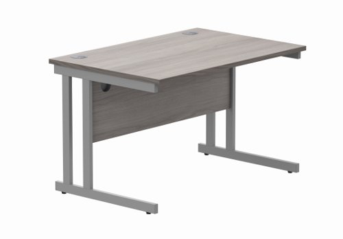 Office Rectangular Desk with Steel Double Upright Cantilever Frame (FSC) 1200X800 Alaskan Grey Oak/Silver