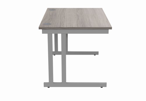 Office Rectangular Desk With Steel Double Upright Cantilever Frame 1200X800 Alaskan Grey Oak/Silver