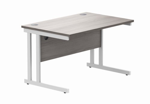 Office Rectangular Desk With Steel Double Upright Cantilever Frame 1200X800 Alaskan Grey Oak/White