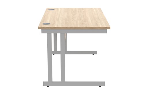 Office Rectangular Desk With Steel Double Upright Cantilever Frame 1200X800 Canadian Oak/Silver