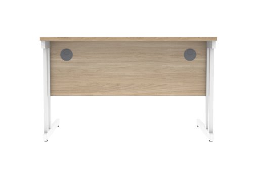Office Rectangular Desk With Steel Double Upright Cantilever Frame 1200X800 Canadian Oak/White