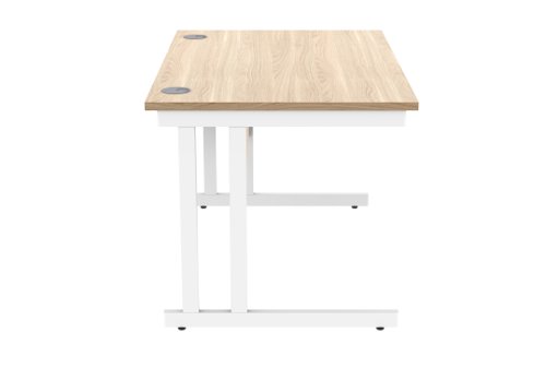 Office Rectangular Desk With Steel Double Upright Cantilever Frame 1200X800 Canadian Oak/White