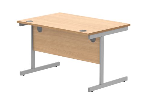 Office Rectangular Desk With Steel Single Upright Cantilever Frame 1200X800 Norwegian Beech/Silver