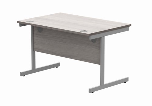 Office Rectangular Desk With Steel Single Upright Cantilever Frame 1200X800 Alaskan Grey Oak/Silver