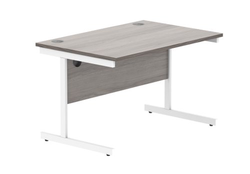 Office Rectangular Desk With Steel Single Upright Cantilever Frame 1200X800 Alaskan Grey Oak/White