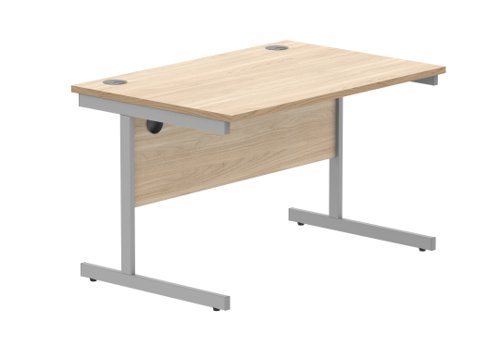 Office Rectangular Desk With Steel Single Upright Cantilever Frame 1200X800 Canadian Oak/Silver