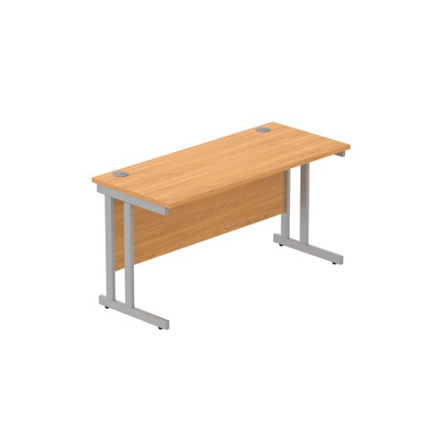 Office Rectangular Desk with Steel Double Upright Cantilever Frame (FSC) 1400X600 Norwegian Beech/Silver