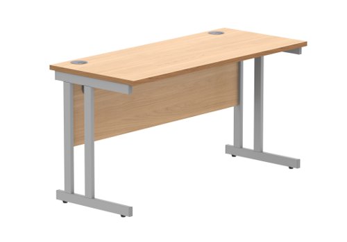 Office Rectangular Desk With Steel Double Upright Cantilever Frame 1400X600 Norwegian Beech/Silver