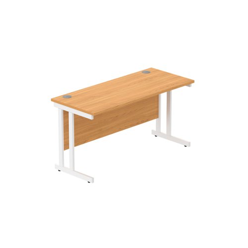 Office Rectangular Desk with Steel Double Upright Cantilever Frame (FSC) 1400X600 Norwegian Beech/White