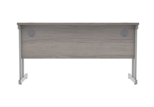Office Rectangular Desk With Steel Double Upright Cantilever Frame 1400X600 Alaskan Grey Oak/Silver