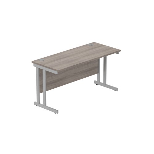 Office Rectangular Desk with Steel Double Upright Cantilever Frame (FSC) 1400X600 Alaskan Grey Oak/Silver