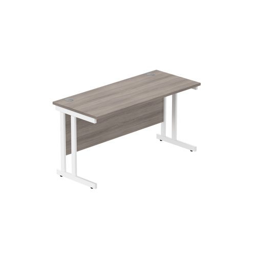 Office Rectangular Desk with Steel Double Upright Cantilever Frame (FSC) 1400X600 Alaskan Grey Oak/White