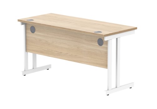 Office Rectangular Desk With Steel Double Upright Cantilever Frame 1400X600 Canadian Oak/White