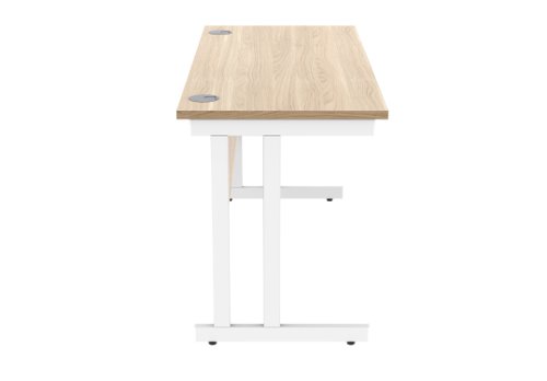 Office Rectangular Desk With Steel Double Upright Cantilever Frame 1400X600 Canadian Oak/White