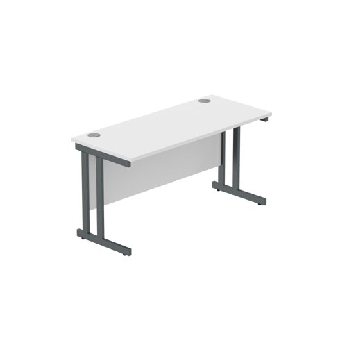 Office Rectangular Desk with Steel Double Upright Cantilever Frame (FSC) 1400X600 Arctic White/Graphite