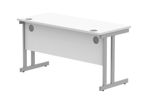 Office Rectangular Desk With Steel Double Upright Cantilever Frame 1400X600 Arctic White/Silver