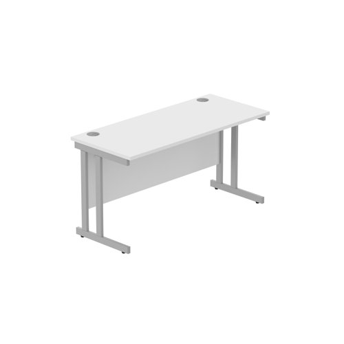 Office Rectangular Desk with Steel Double Upright Cantilever Frame (FSC) 1400X600 Arctic White/Silver