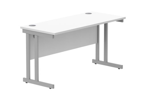 Office Rectangular Desk With Steel Double Upright Cantilever Frame 1400X600 Arctic White/Silver
