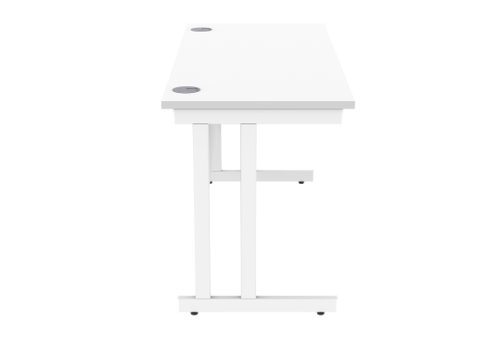 Office Rectangular Desk With Steel Double Upright Cantilever Frame 1400X600 Arctic White/White