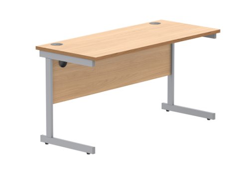 Office Rectangular Desk With Steel Single Upright Cantilever Frame 1400X600 Norwegian Beech/Silver