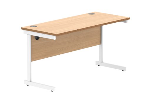 Office Rectangular Desk With Steel Single Upright Cantilever Frame 1400X600 Norwegian Beech/White