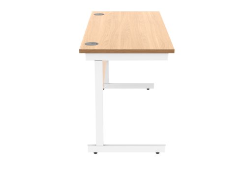 Office Rectangular Desk With Steel Single Upright Cantilever Frame 1400X600 Norwegian Beech/White