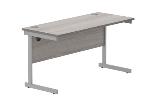 Office Rectangular Desk With Steel Single Upright Cantilever Frame 1400X600 Alaskan Grey Oak/Silver