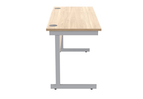 Office Rectangular Desk With Steel Single Upright Cantilever Frame 1400X600 Canadian Oak/Silver