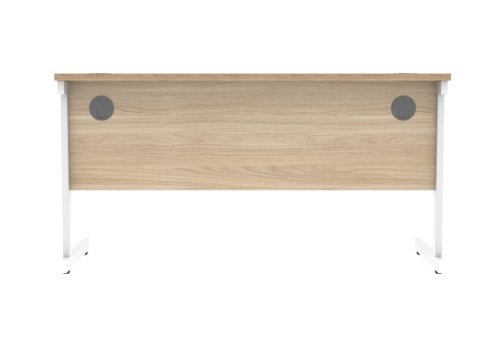 Office Rectangular Desk With Steel Single Upright Cantilever Frame 1400X600 Canadian Oak/White