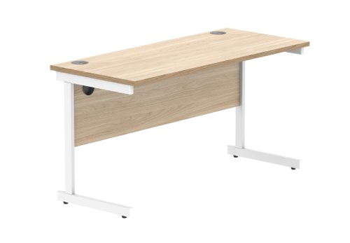 Office Rectangular Desk With Steel Single Upright Cantilever Frame 1400X600 Canadian Oak/White
