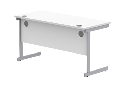 Office Rectangular Desk With Steel Single Upright Cantilever Frame 1400X600 Arctic White/Silver