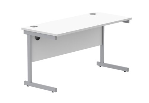 Office Rectangular Desk With Steel Single Upright Cantilever Frame 1400X600 Arctic White/Silver