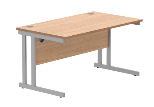 Office Rectangular Desk With Steel Double Upright Cantilever Frame 1400X800 Norwegian Beech/Silver