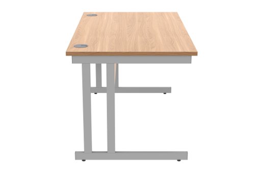 Office Rectangular Desk With Steel Double Upright Cantilever Frame 1400X800 Norwegian Beech/Silver