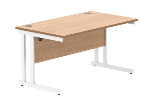 Office Rectangular Desk With Steel Double Upright Cantilever Frame 1400X800 Norwegian Beech/White