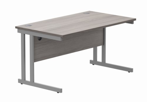 Office Rectangular Desk With Steel Double Upright Cantilever Frame 1400X800 Alaskan Grey Oak/Silver